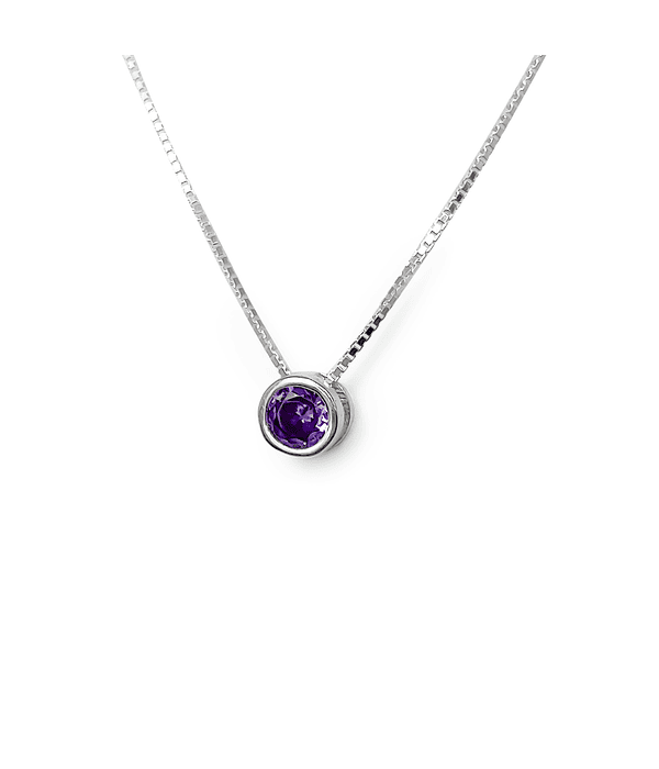 Collar Punto De Luz Morado 5mm Plata Fina 925