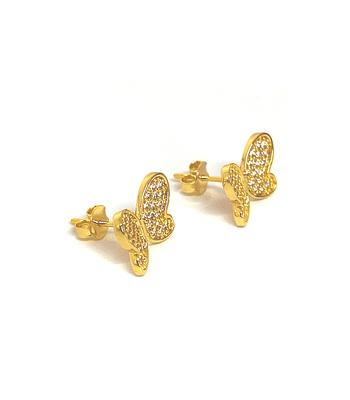 Aros Mariposa Circón Blanco Enchapado Oro 18K