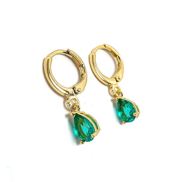 Aros Argolla Gota Circón Colores Enchapado Oro 18K 4