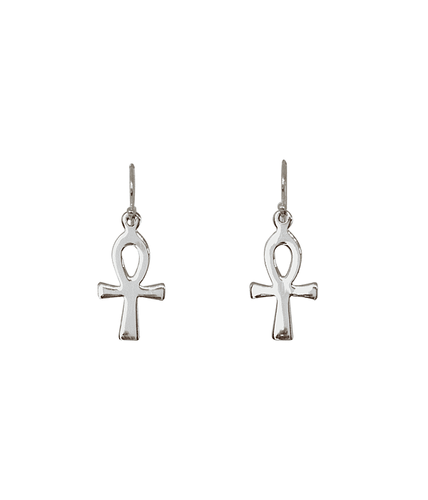 Aros Cruz Ankh Plana Colgante Gancho Plata Fina 925