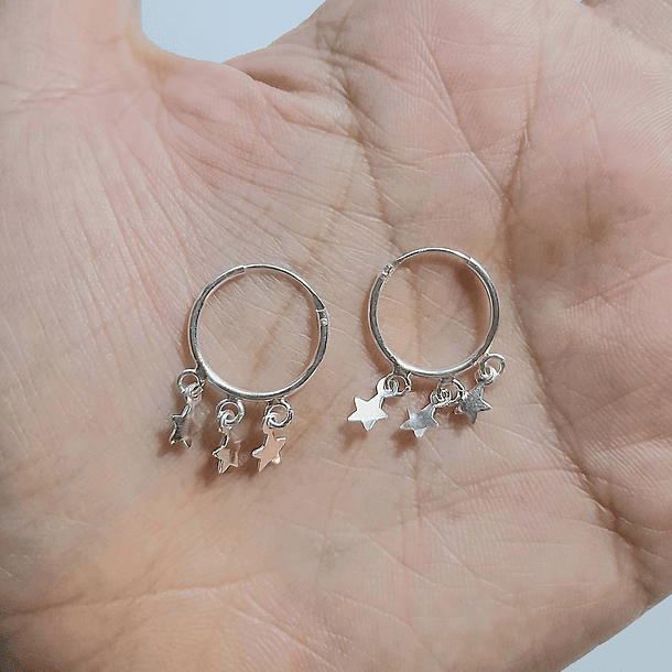 Aros Argolla Mini Estrellas Plata Fina 925 3