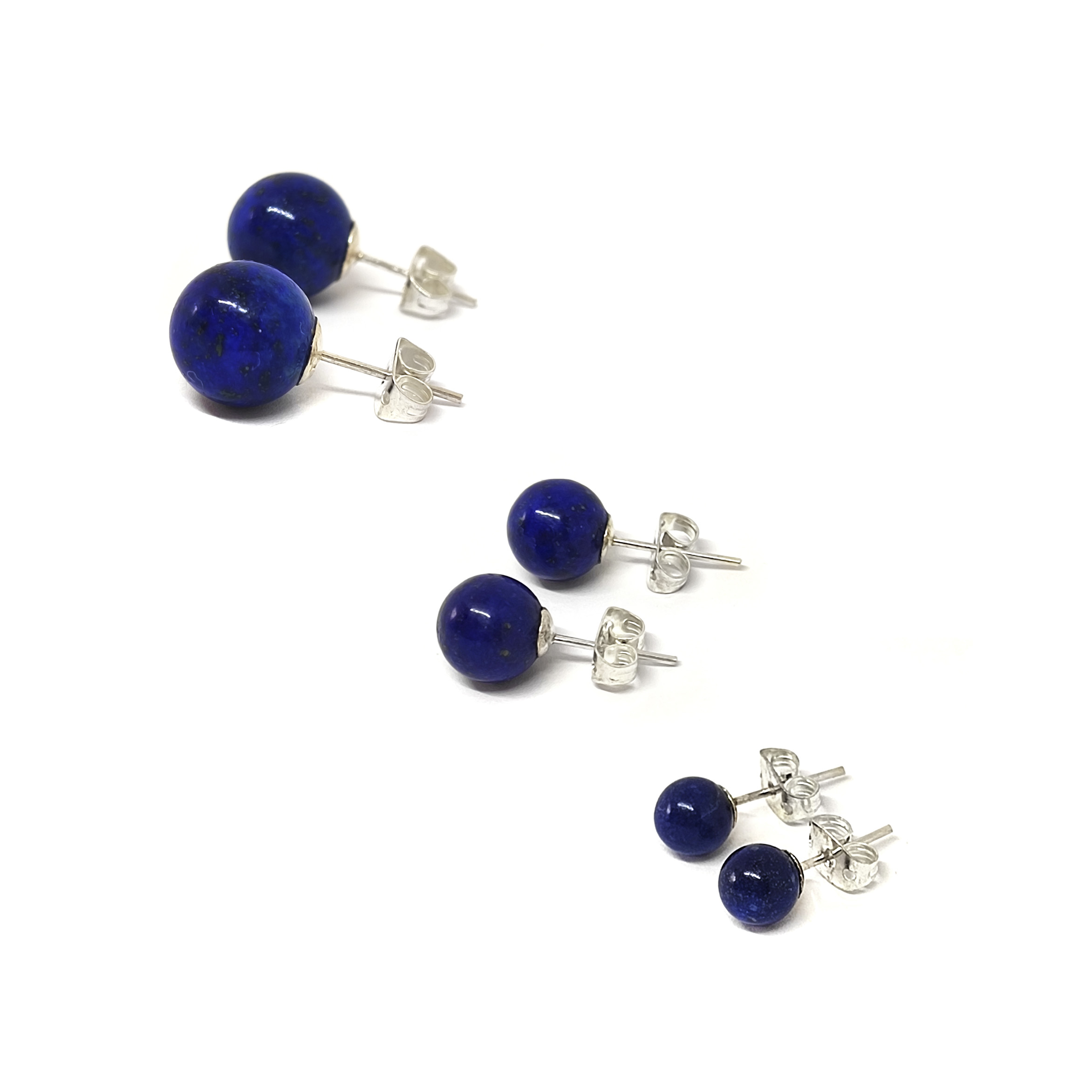 Aros Bola Lapislázuli Plata Fina 925