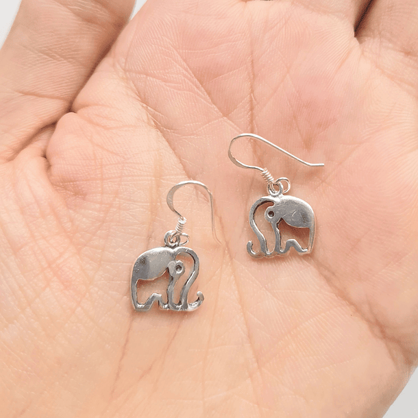 Aros Elefante Colgante Gancho Plata Fina 925 Envejecida