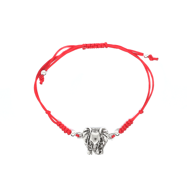 Pulsera Elefante Plata Fina 925 Envejecida Cordón Rojo