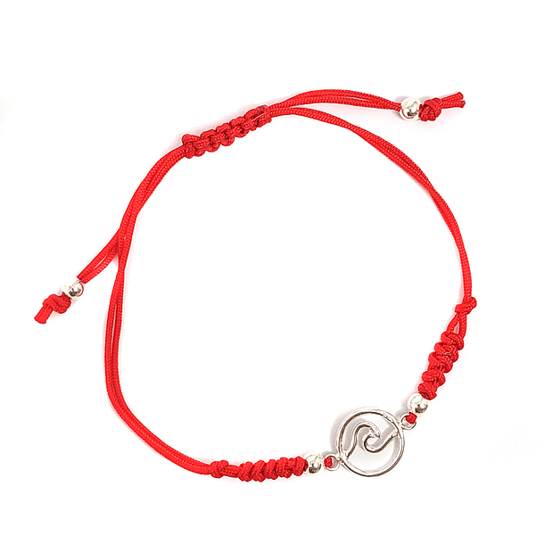 Pulsera Ola Plata Fina 925 Cordón Rojo