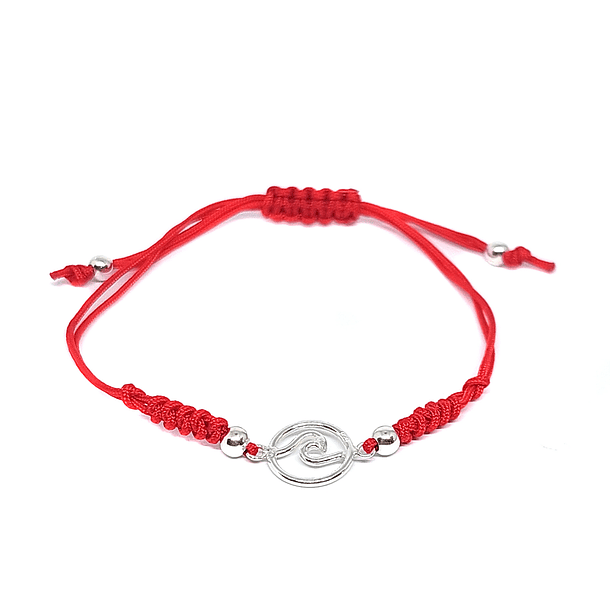 Pulsera Ola Plata Fina 925 Cordón Rojo