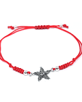 Pulsera Estrella De Mar Plata Fina 925 Envejecida Cordón Rojo