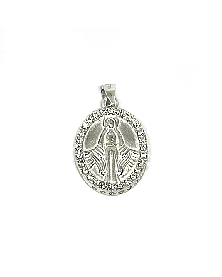 Colgante Medalla Virgen De Los Rayos Circón Plata Fina 925