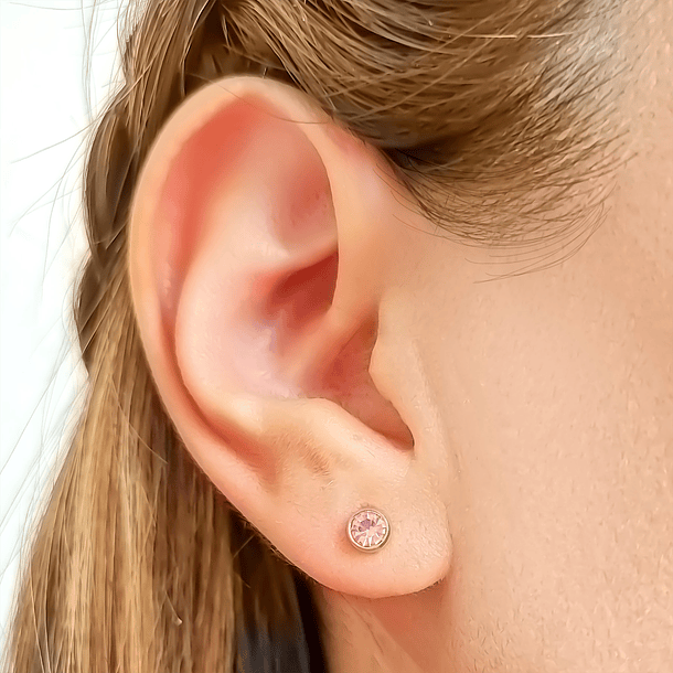 Aros Niña Circón Rosado 5mm Enchapado Oro 18K