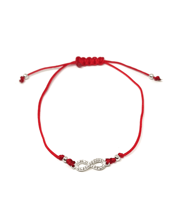 Pulsera Infinito Circón Blanco Plata Fina 925 Cordón Rojo