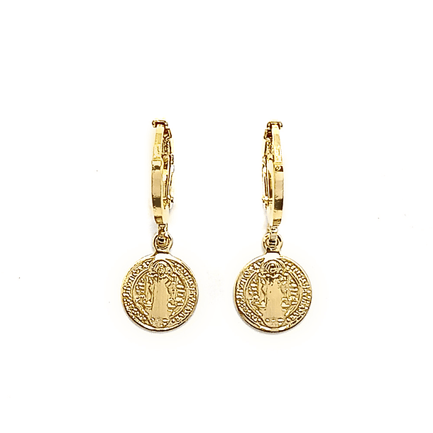 Aros Argolla Medalla San Benito Enchapado Oro 18K