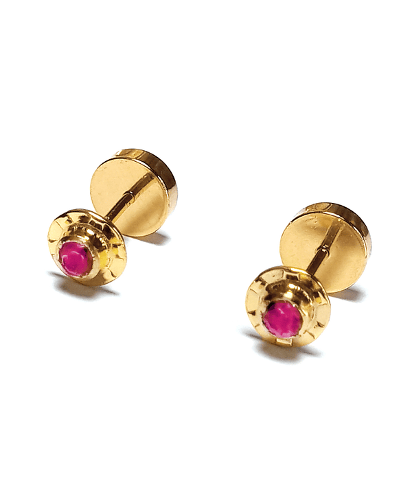 Aros Abridores Bebé Circón Rosado 4mm Laminado Oro 18K