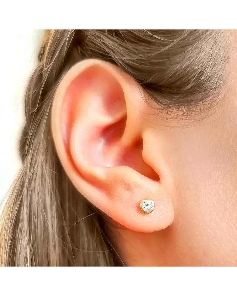 Pendientes De Oro Bebé/Niña - Diseño Pájaro Con Circón, Incluye Estuche Y Certificado