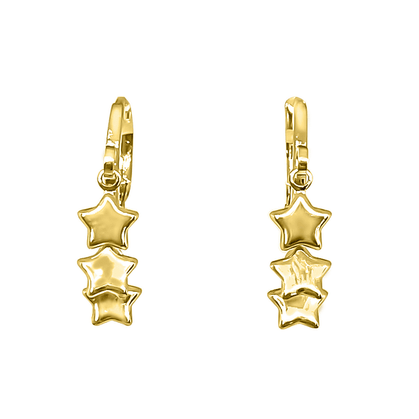 Aros Argollas Tres Estrellas Enchapado Oro 18K