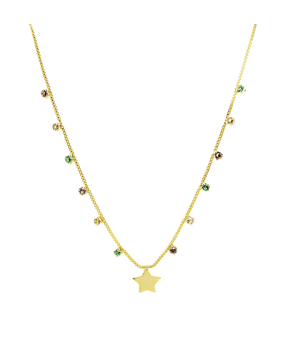Collar Circones Colores Estrella Enchapado Oro 18 K 50cm