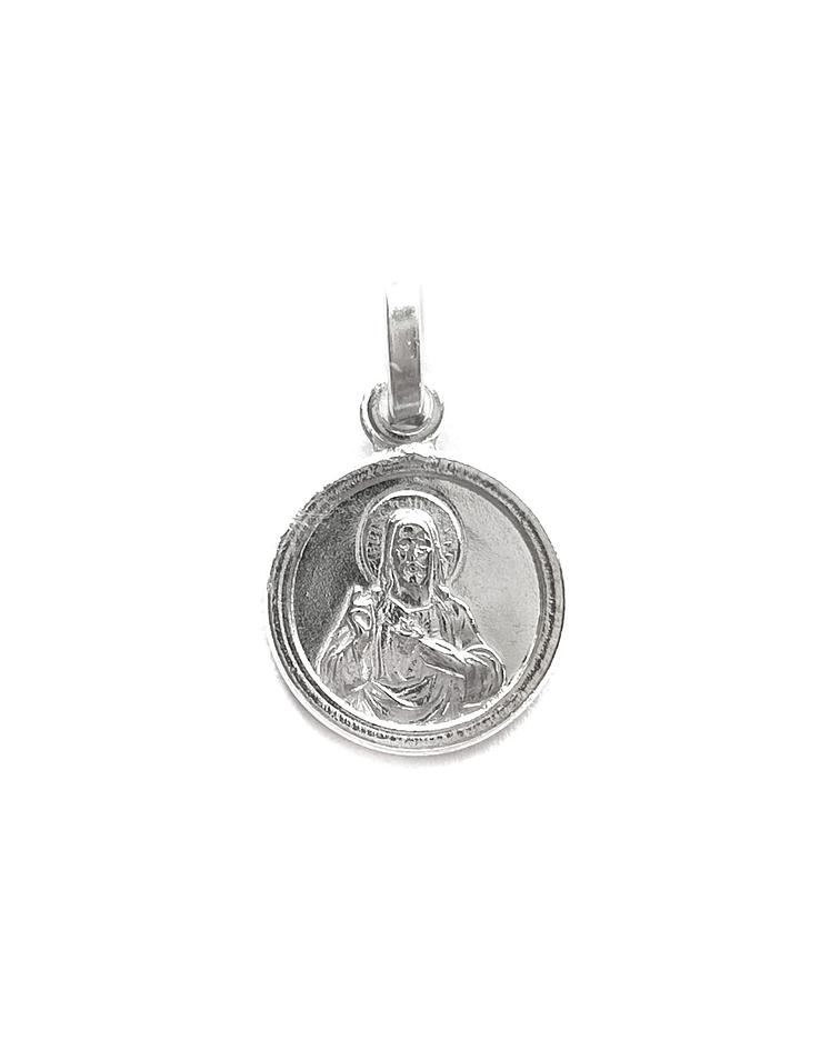 Colgante Medalla Sagrado Corazón 10mm Plata Fina 925