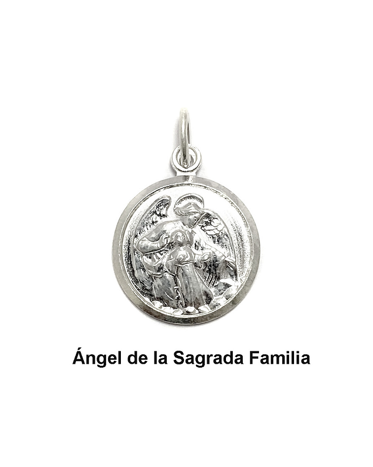 Colgante Medalla Ángel De La Sagrada Familia 17mm Plata Fina 925