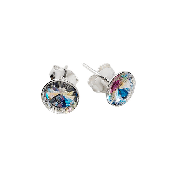 Aros Cristal Tornasol Redondo 8mm Plata Fina 925