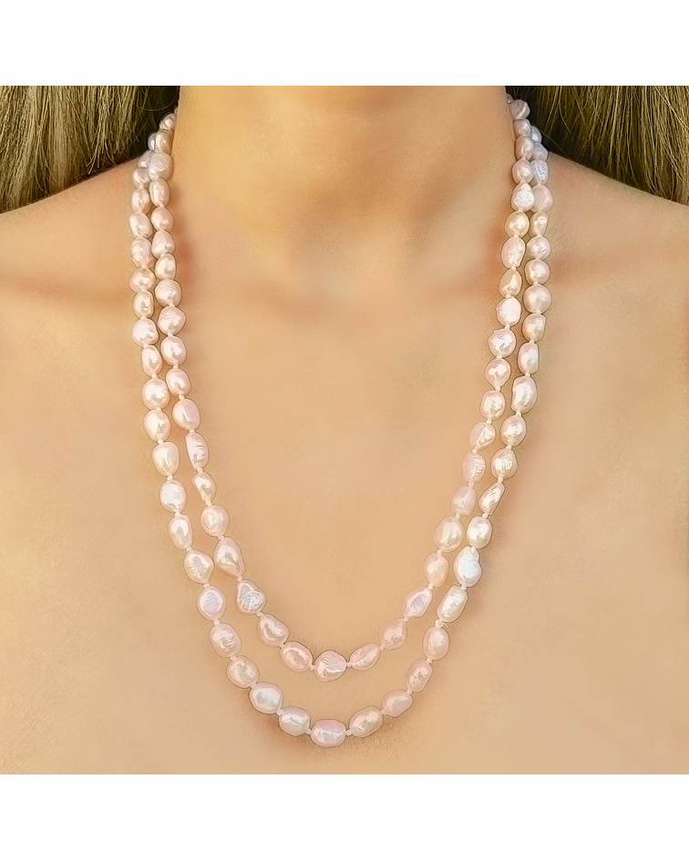 Collar Perlas de Río Rosada Natural largo 114cm