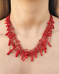 Collar Coral Cristal Hilo Seda Rojo