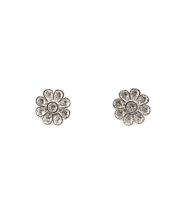 Aros Flor Margarita Circón Plata Fina 925