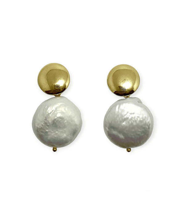 Aros Perla Coin 17mm Colgante Enchapado Oro 18K 