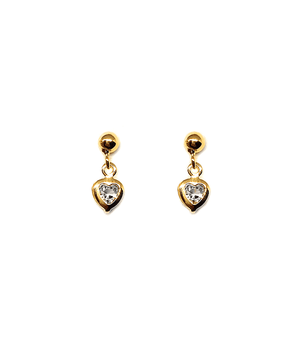 Aros Niña Corazón Cristal Colgante Enchapado Oro 18K