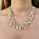 Collar Perla Río Blanca Cristal Hilo Seda Dorado 3