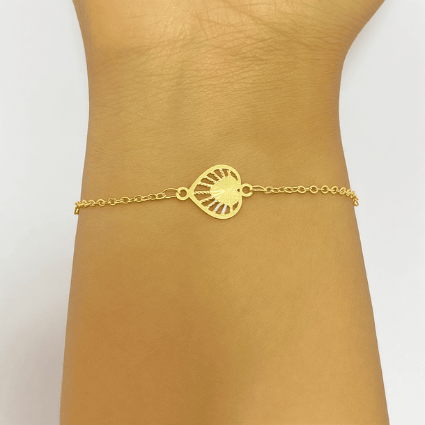 Pulsera Amparo Corazón Enchapado Oro 18K 3