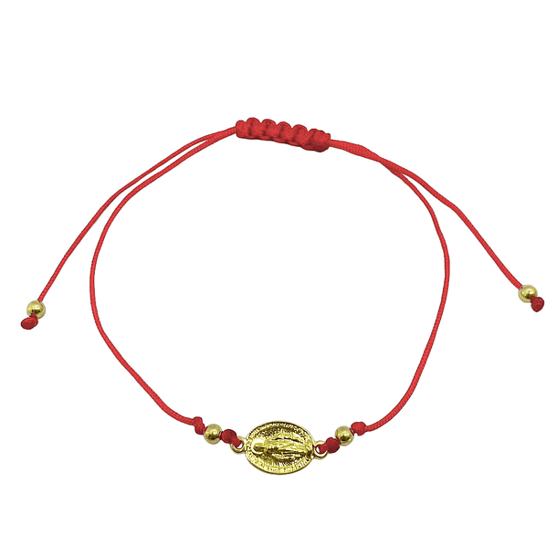 Pulsera Virgen De Los Rayos Cordón Rojo Ajustable Enchapado Oro 18K