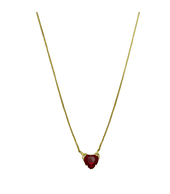 Collar Corazón Circón Rojo Enchapado Oro 18K