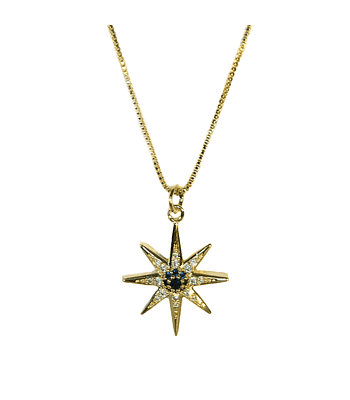 Collar Estrella Centro Azul Circón Enchapado Oro 18K