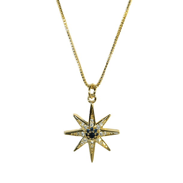 Collar Estrella Centro Azul Circón Enchapado Oro 18K