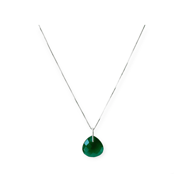 Collar Gota Jade Facetado Plata Fina 925