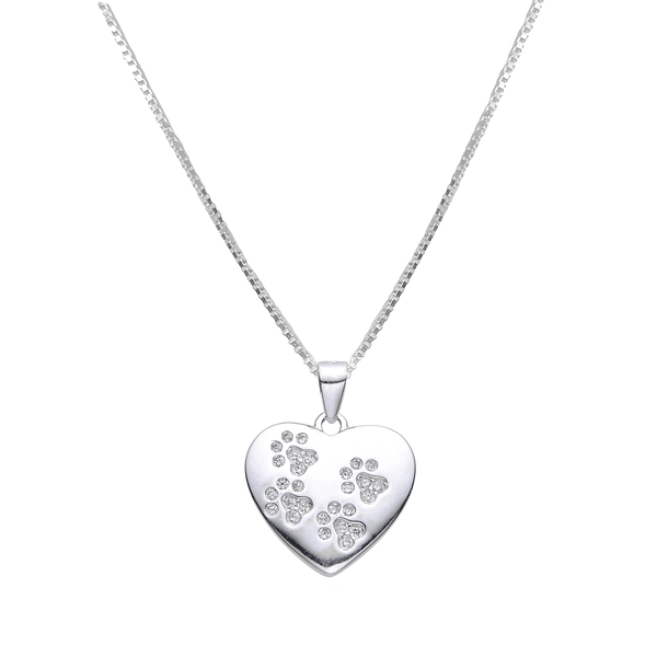 Collar Corazón Huellas Circón Plata Fina 925