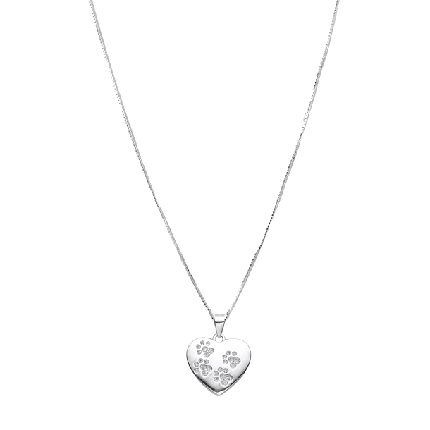 Collar Corazón Huellas Circón Plata Fina 925