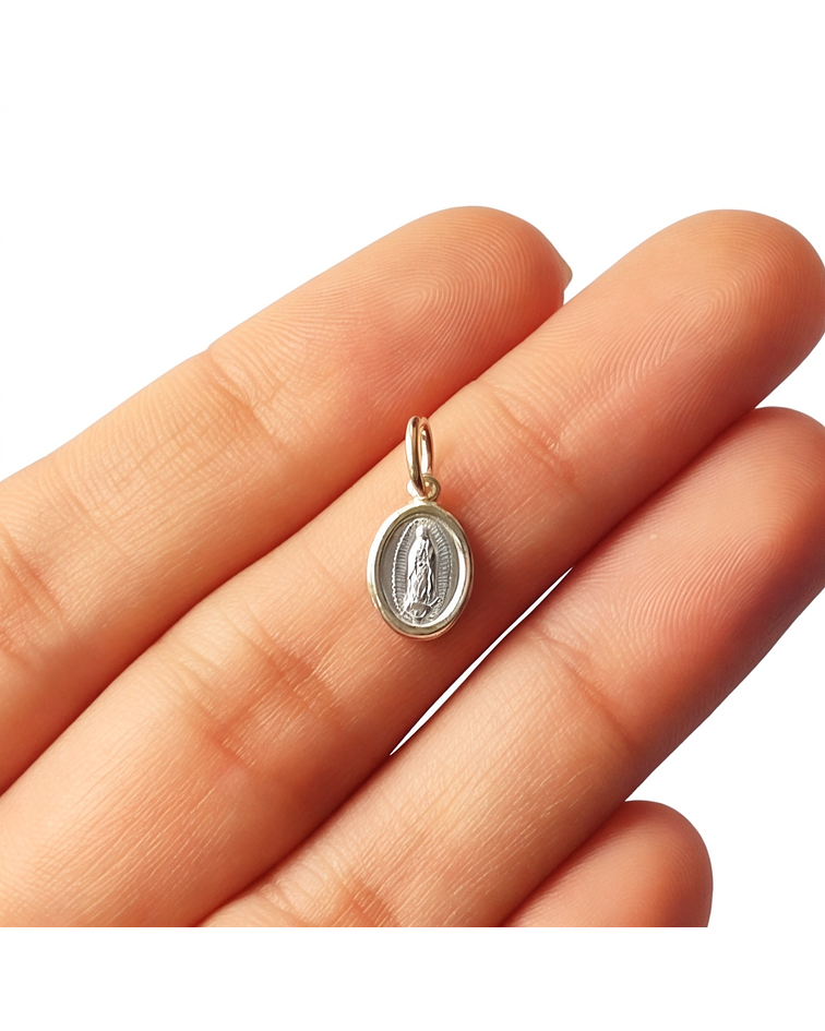 Colgante Medalla Mini Virgen De Guadalupe 7mm Plata Fina 925