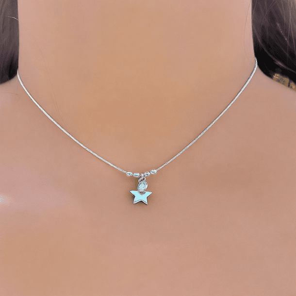 Collar Choker Estrella Bolas Circón Plata Fina 925 3