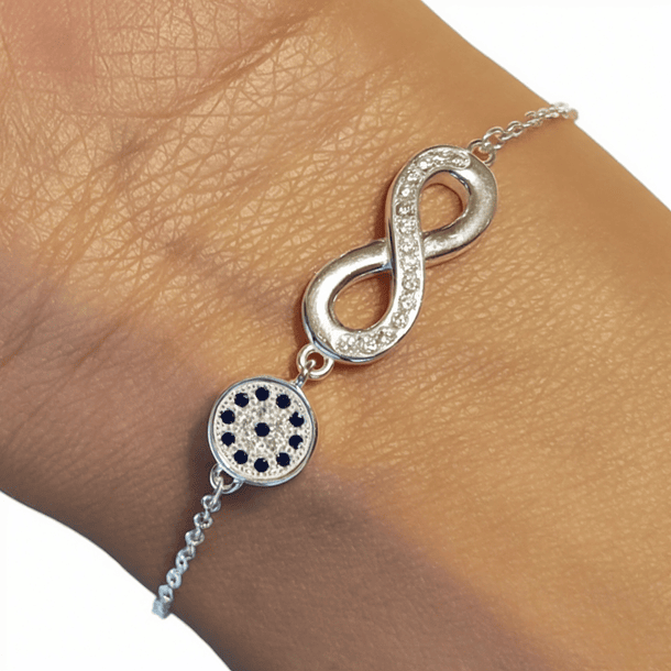 Pulsera Ojo Turco Infinito Circón Blanco Plata Fina 925 3