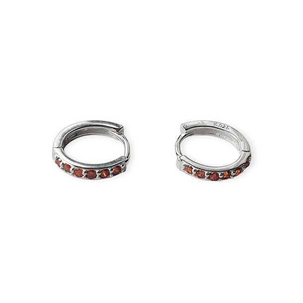 Aros Argolla Circón Rojo 15mm Plata Fina 925