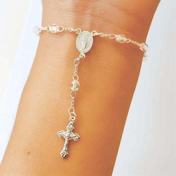 Pulsera Rosario Cristal Plata Fina 925 5