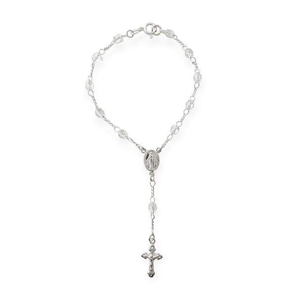 Pulsera Rosario Cristal Plata Fina 925