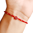 Pulsera Cristales Rojo Ojo Turco Enchapado Oro 18K Cordón Rojo 4