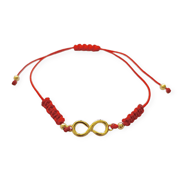 Pulsera Infinito Bolitas Enchapados Oro 18K Cordón Rojo 1