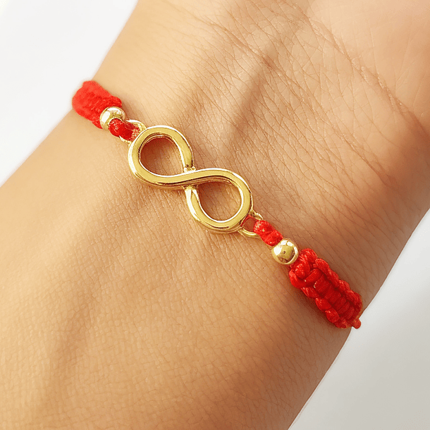 Pulsera Infinito Bolitas Enchapados Oro 18K Cordón Rojo 5