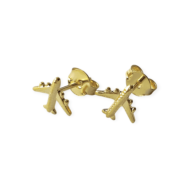 Aros Mini Avión Enchapado Oro 18K 2