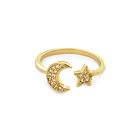 Anillo Luna Estrella Ajustable Circón Enchapado Oro 18K 1