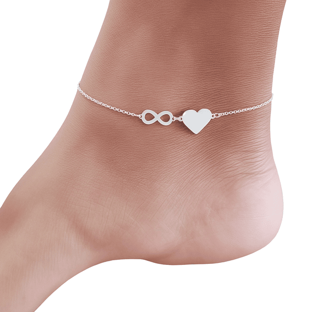 Tobillera Corazón Infinito Cristal Plata Fina 925 26CM