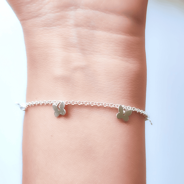 Pulsera 5 Mariposas Plata Fina 925