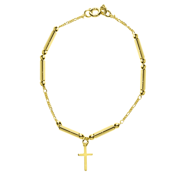 Pulsera Cadena Eslabón Tubo Cruz Enchapado Oro 18K